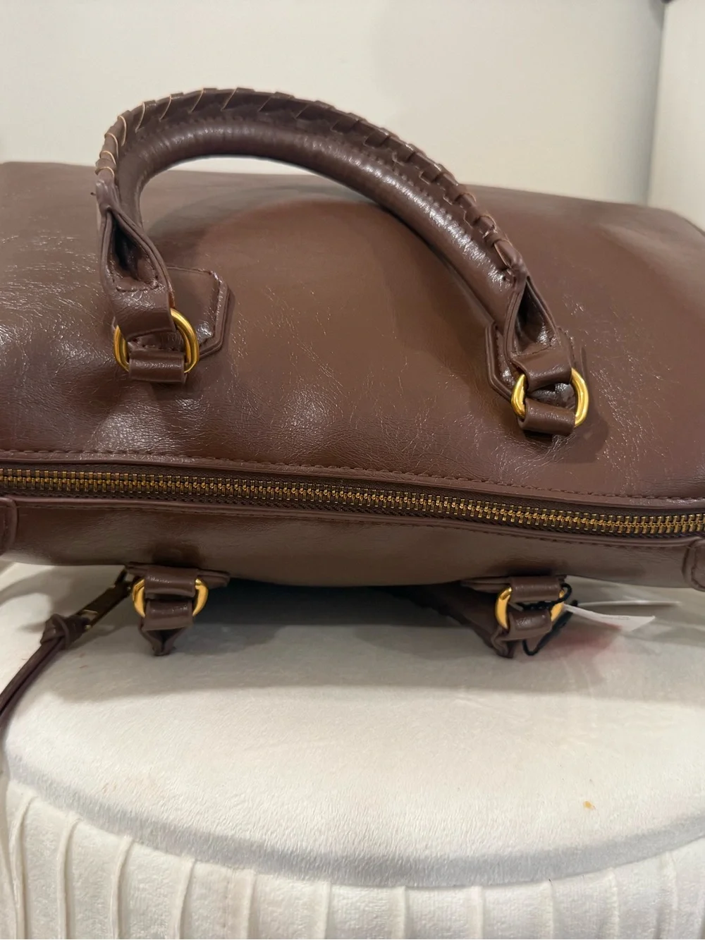Steve Madden Chocolate Brown Satchel with Gold Hardware